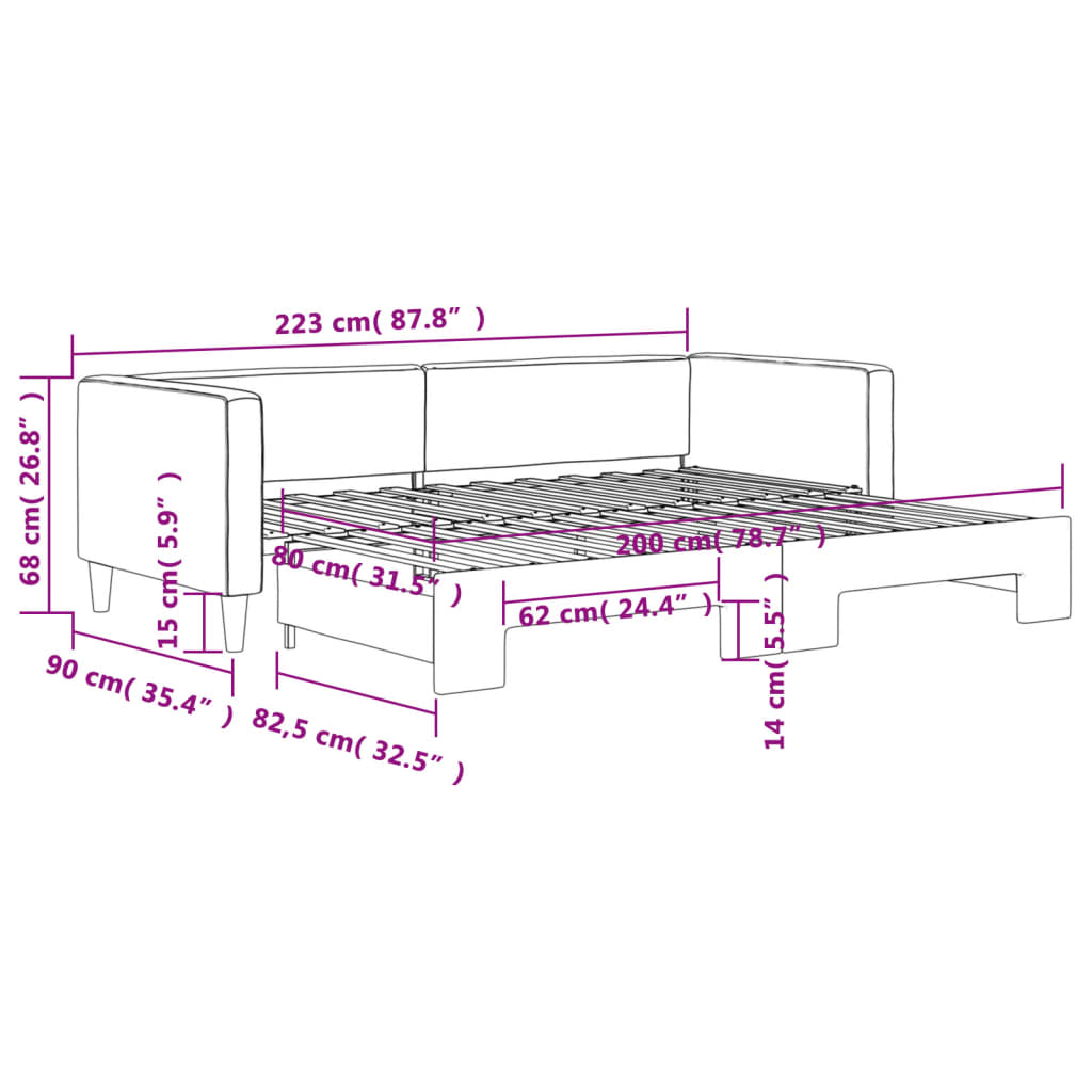 Divano Letto con Letto Estraibile Tortora 80x200 cm Tessuto