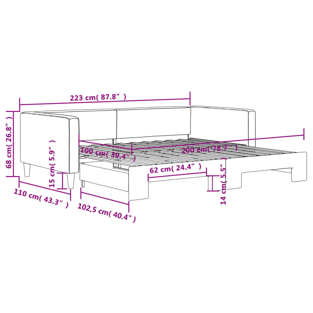 Divano Letto con Letto Estraibile Grigio Chiaro 100x200 Tessuto | homemem39