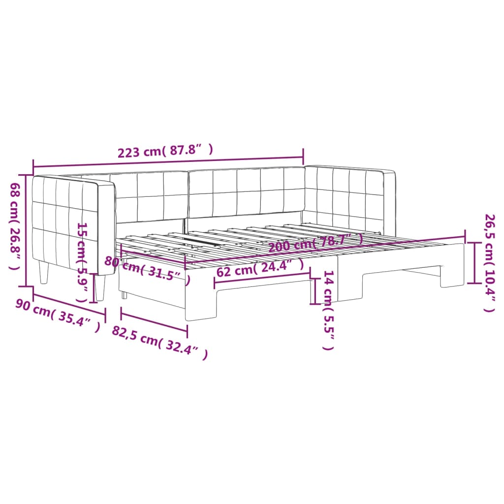 Divano Letto con Letto Estraibile Grigio Scuro 80x200cm Velluto | homemem39