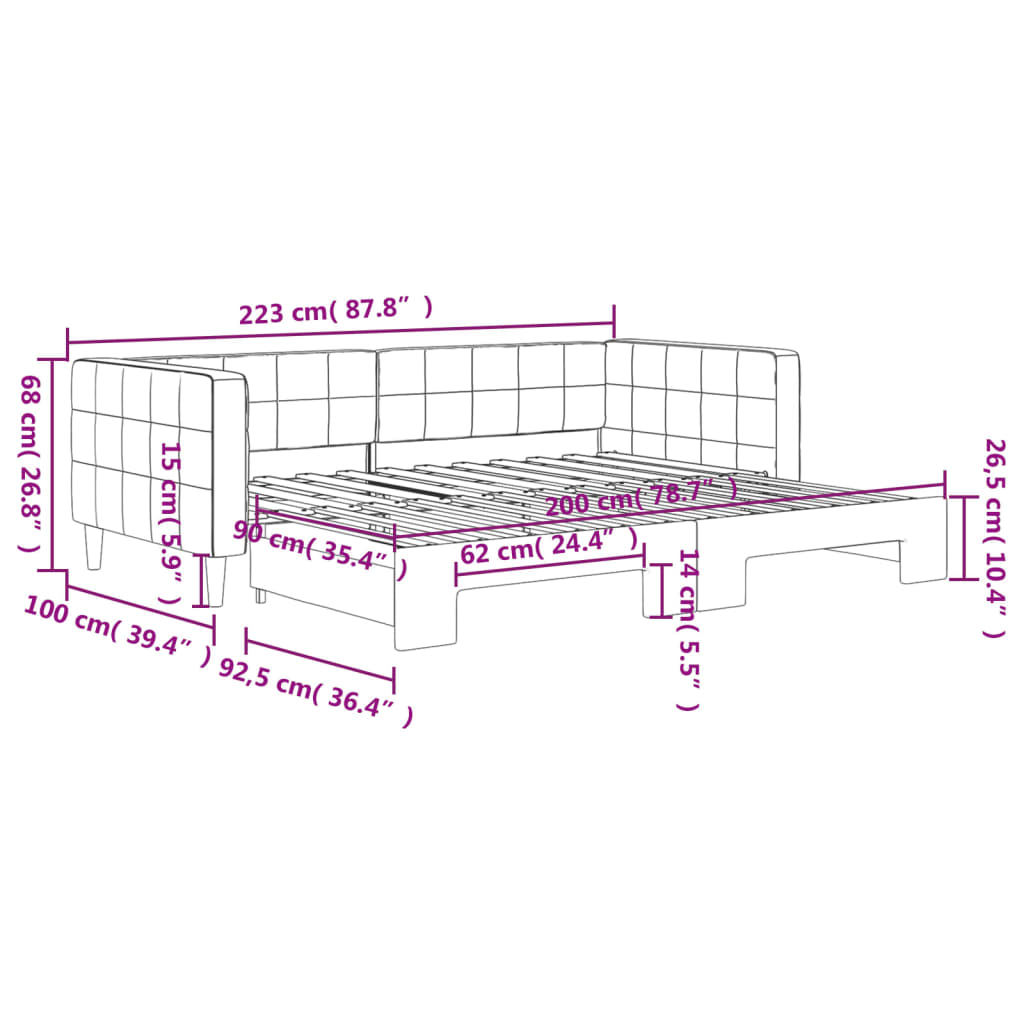 Divano Letto con Letto Estraibile Rosa 90x200 cm in Velluto | homemem39