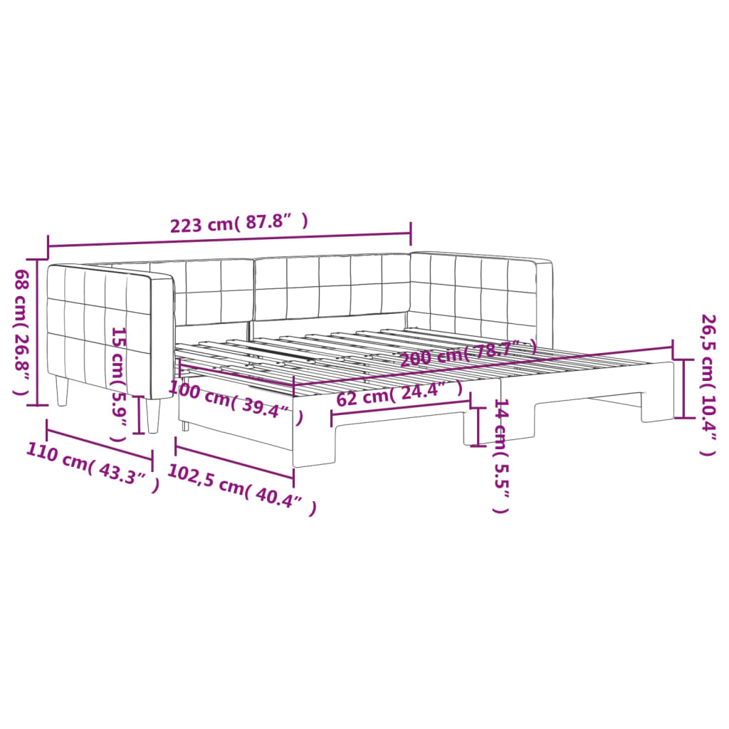 Divano Letto con Letto Estraibile Rosa 100x200 cm in Velluto | homemem39