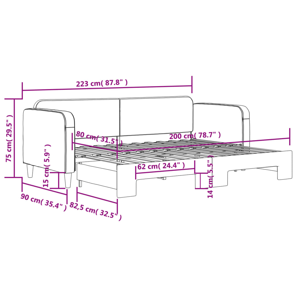Divano Letto con Letto Estraibile Tortora 80x200 cm Tessuto | homemem39