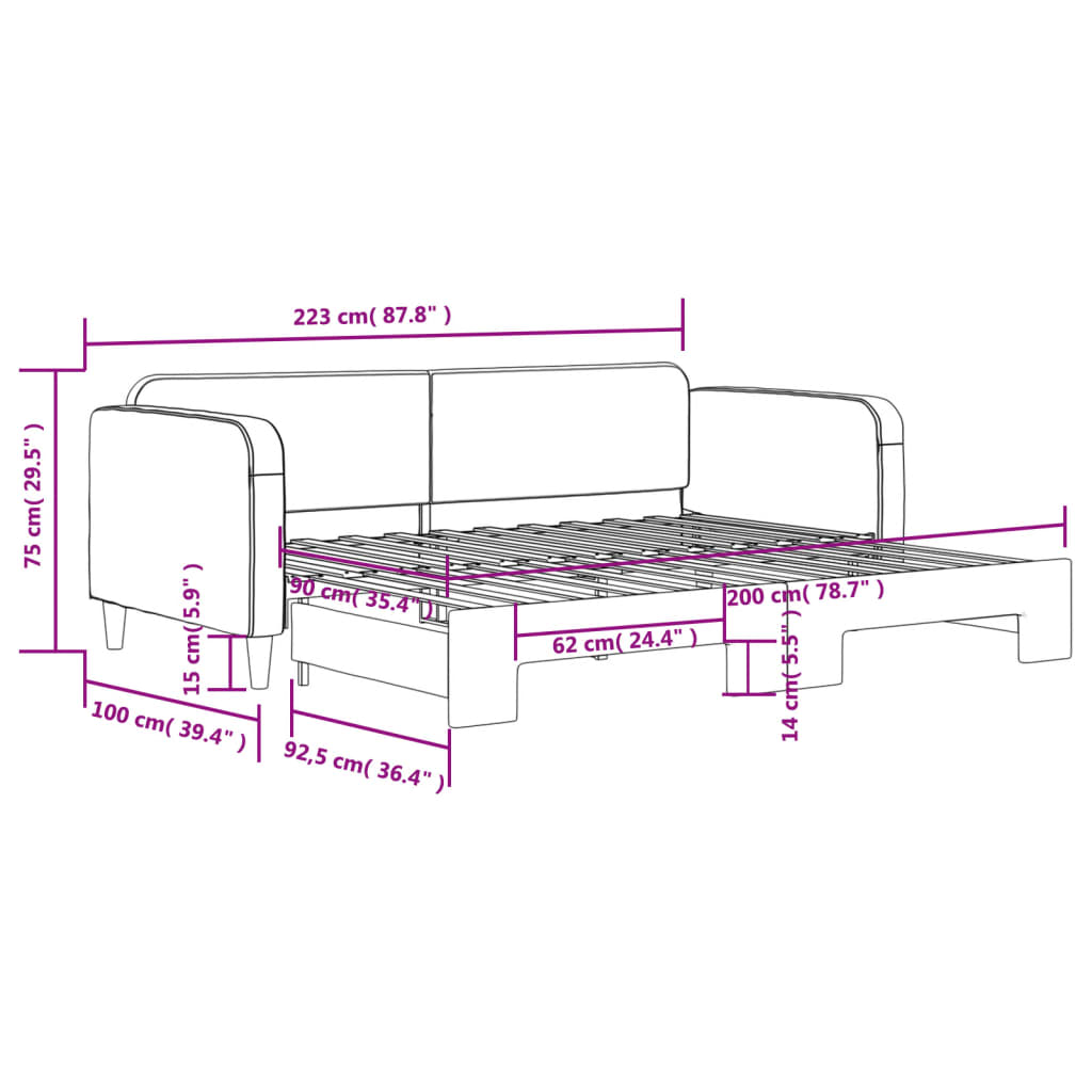 Divano Letto con Letto Estraibile Nero 90x200 cm in Tessuto | homemem39