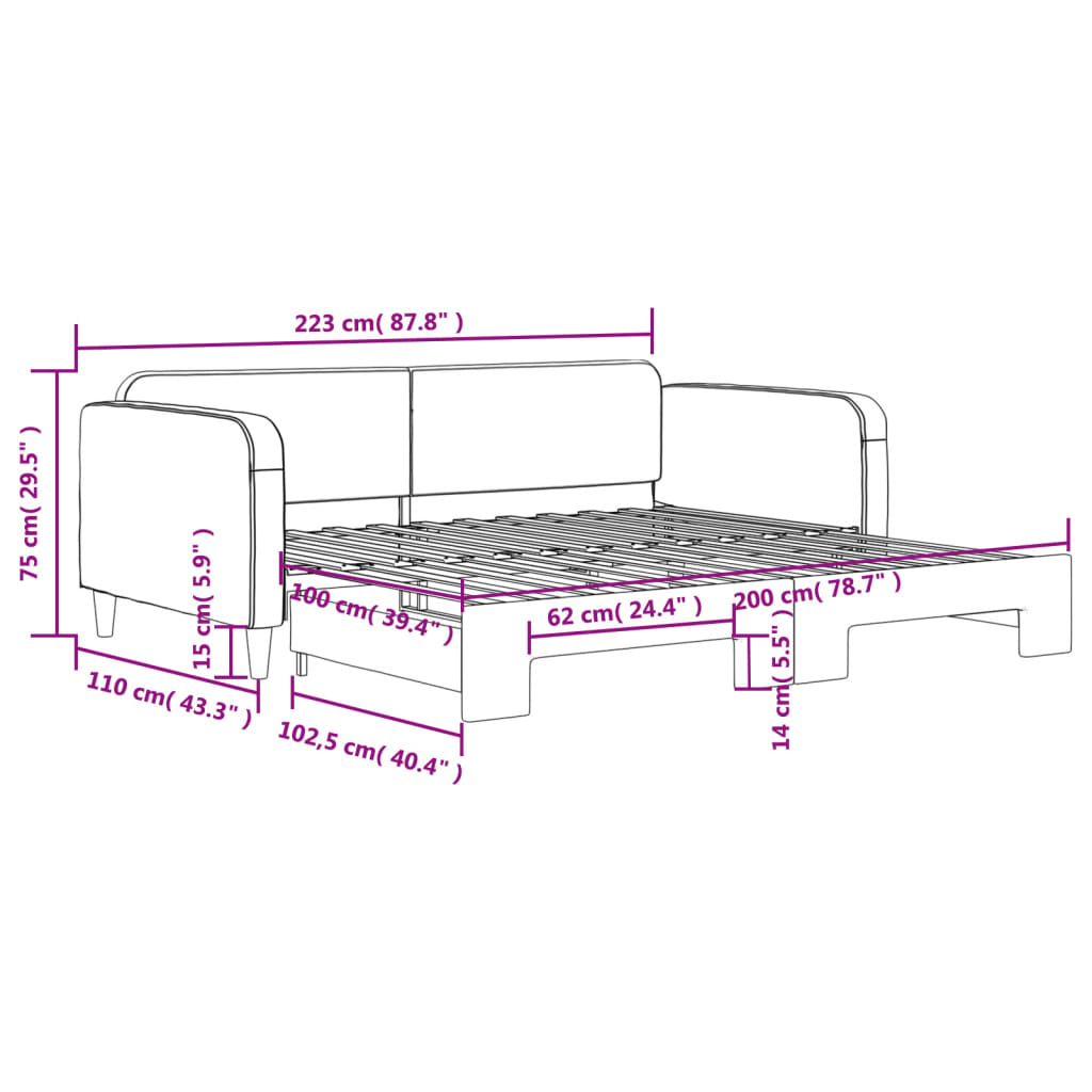Divano Letto con Letto Estraibile Nero 100x200 cm in Tessuto | homemem39