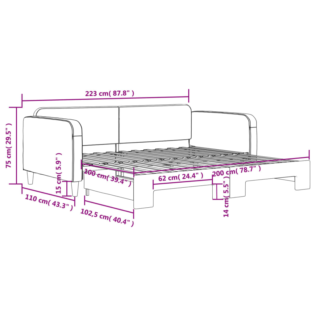 Divano Letto con Letto Estraibile Tortora 100x200 cm in Tessuto