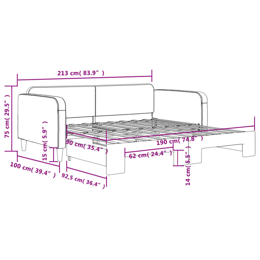 Divano Letto con Letto Estraibile Nero 90x190 cm in Tessuto | homemem39