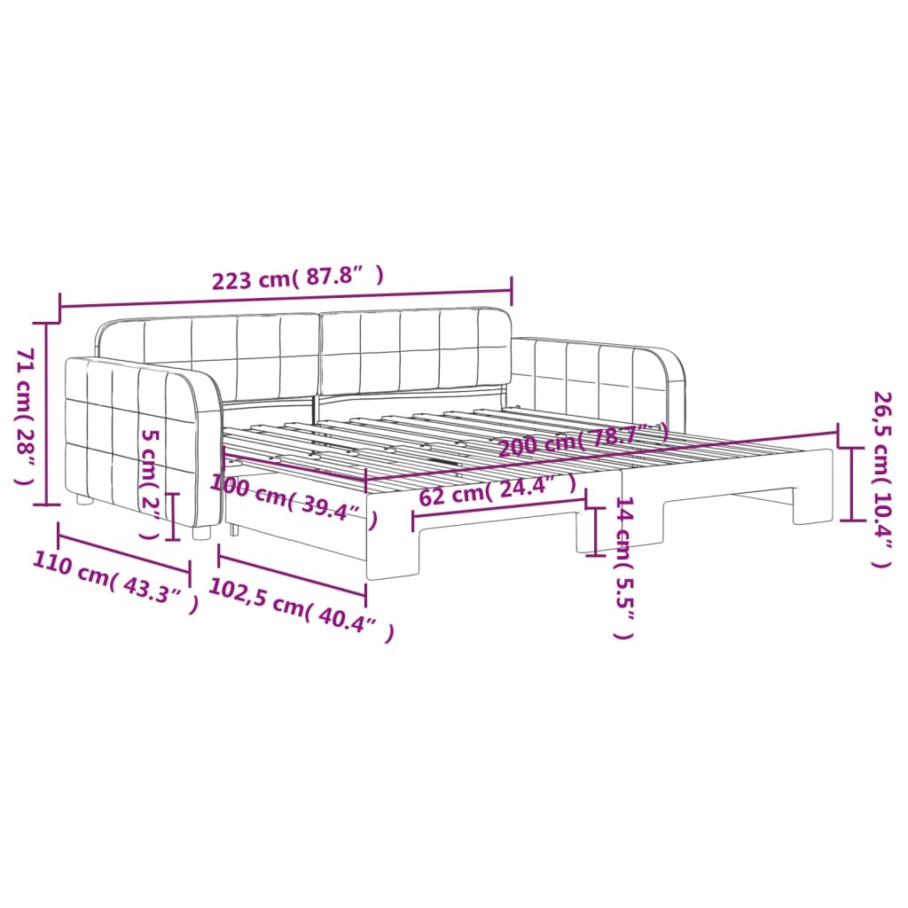 Divano Letto con Letto Estraibile Grigio Chiaro 100x200 Velluto | homemem39