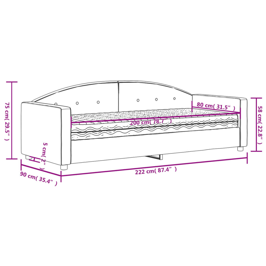 Divano Letto con Materasso Nero 80x200 cm in Velluto | homemem39