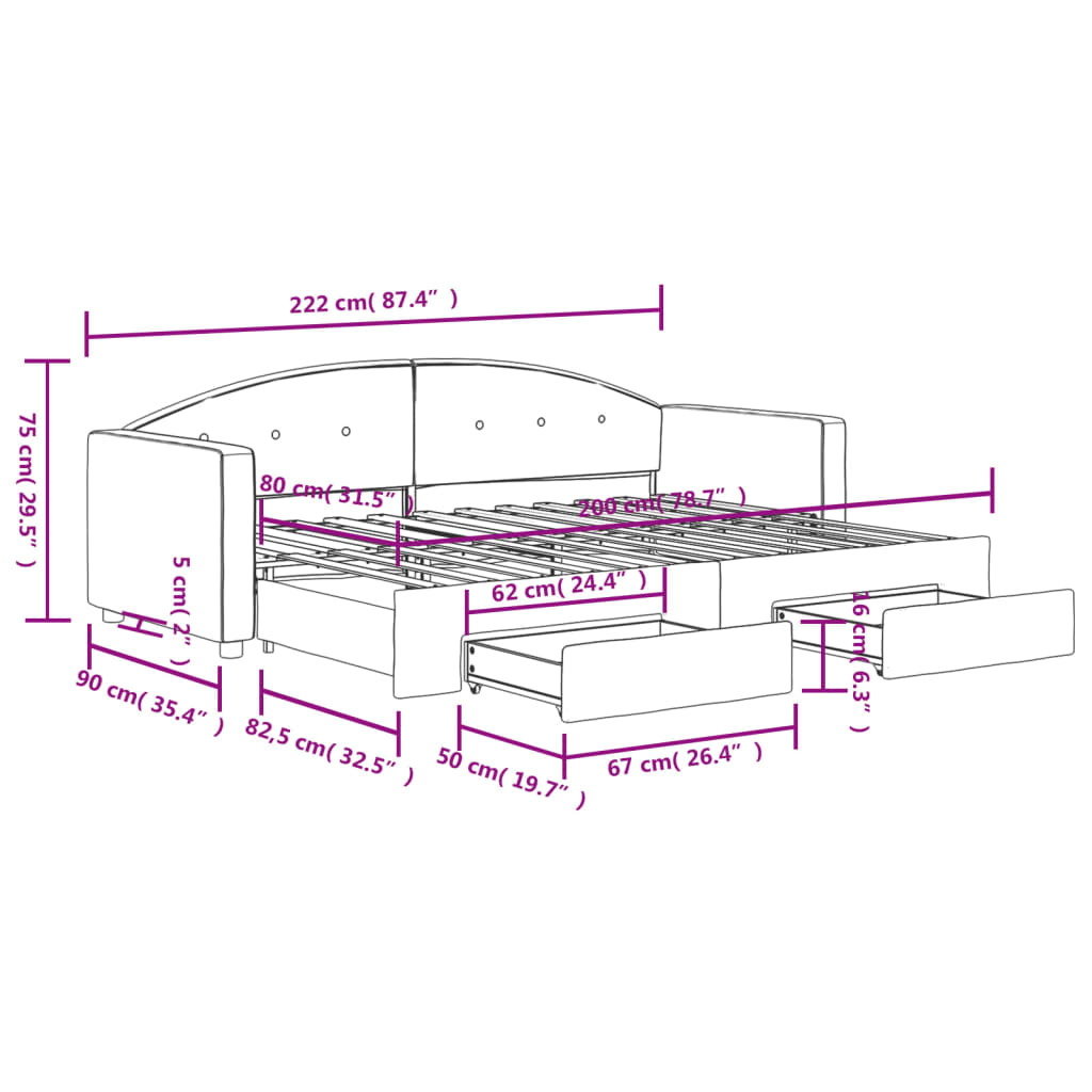 Divano Letto Estraibile Cassetti Grigio Scuro 80x200cm Velluto | homemem39
