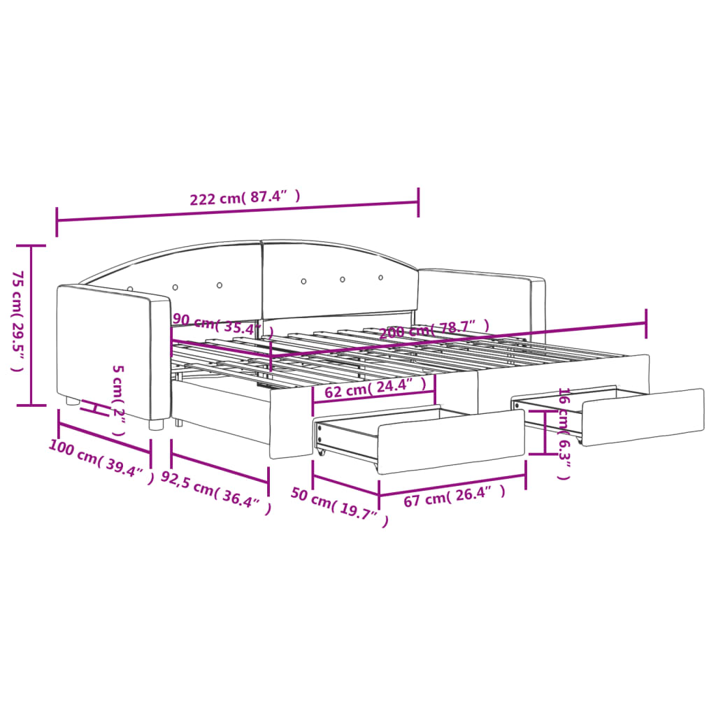 Divano Letto Estraibile con Cassetti Rosa 90x200 cm Velluto | homemem39