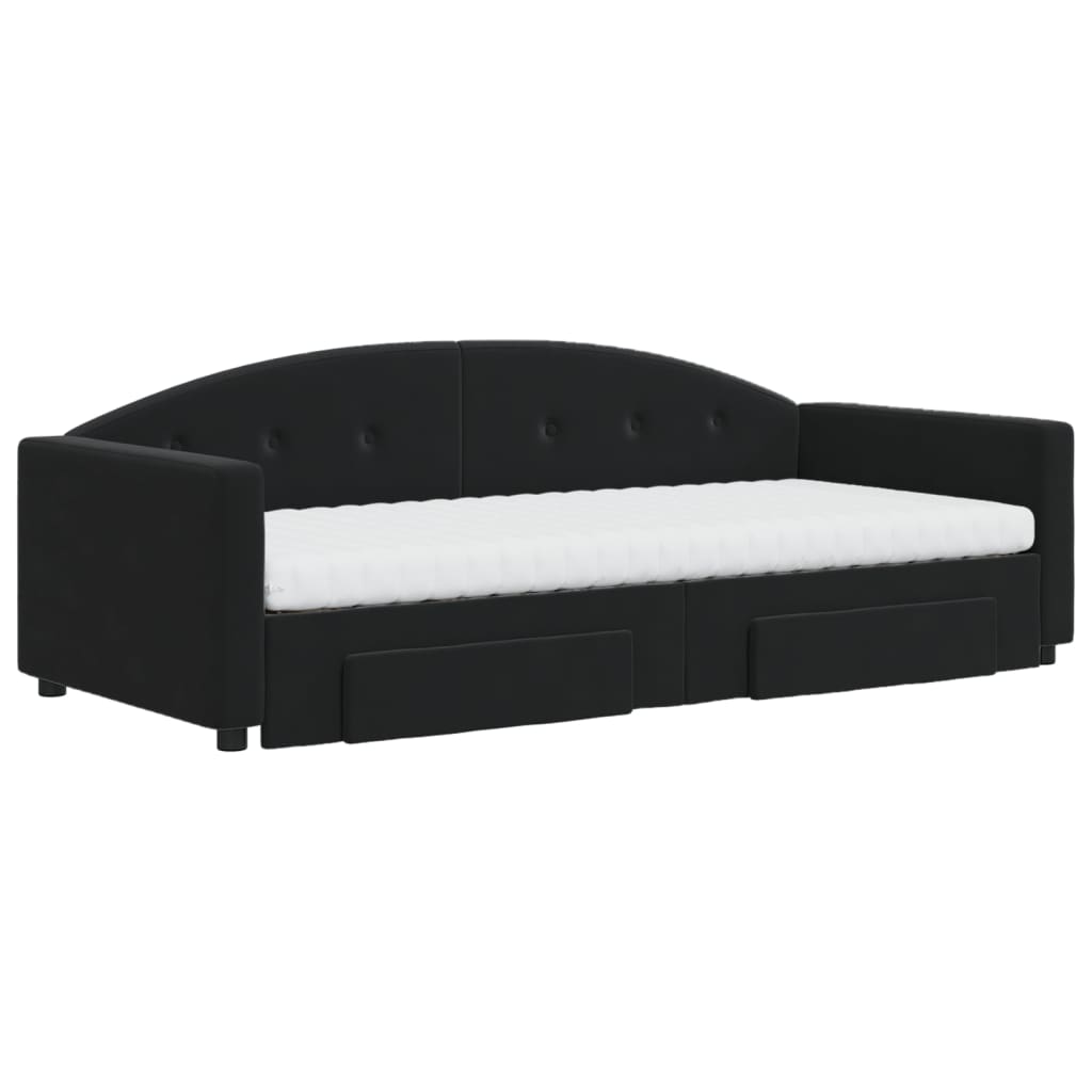 Divano Letto Estraibile con Cassetti Nero 90x190 cm in Velluto | homemem39