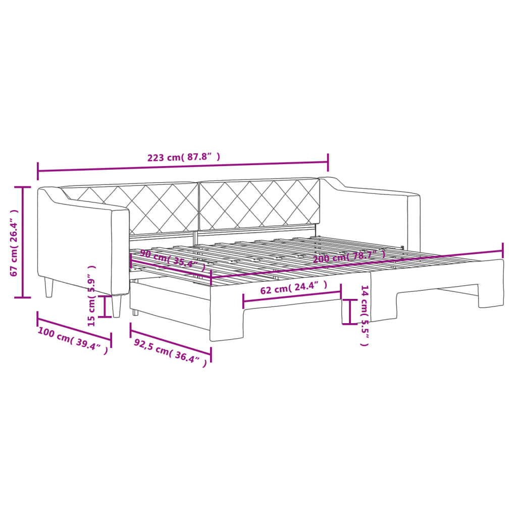 Divano Letto con Letto Estraibile Grigio Scuro 90x200cm Tessuto | homemem39