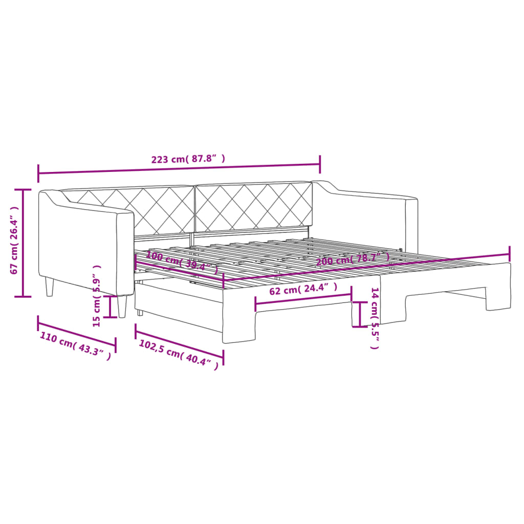 Divano Letto con Letto Estraibile Grigio Chiaro 100x200 Tessuto | homemem39
