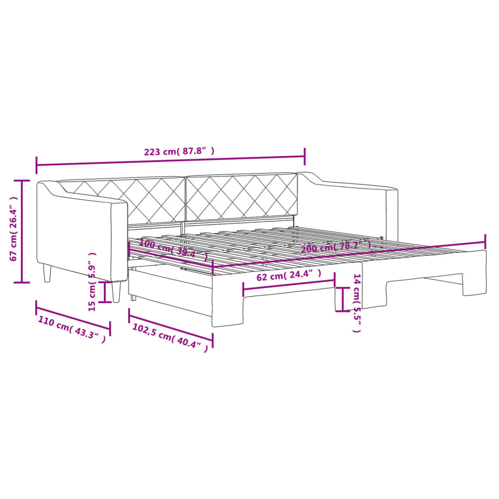 Divano Letto con Letto Estraibile Grigio Scuro 100x200 Tessuto | homemem39