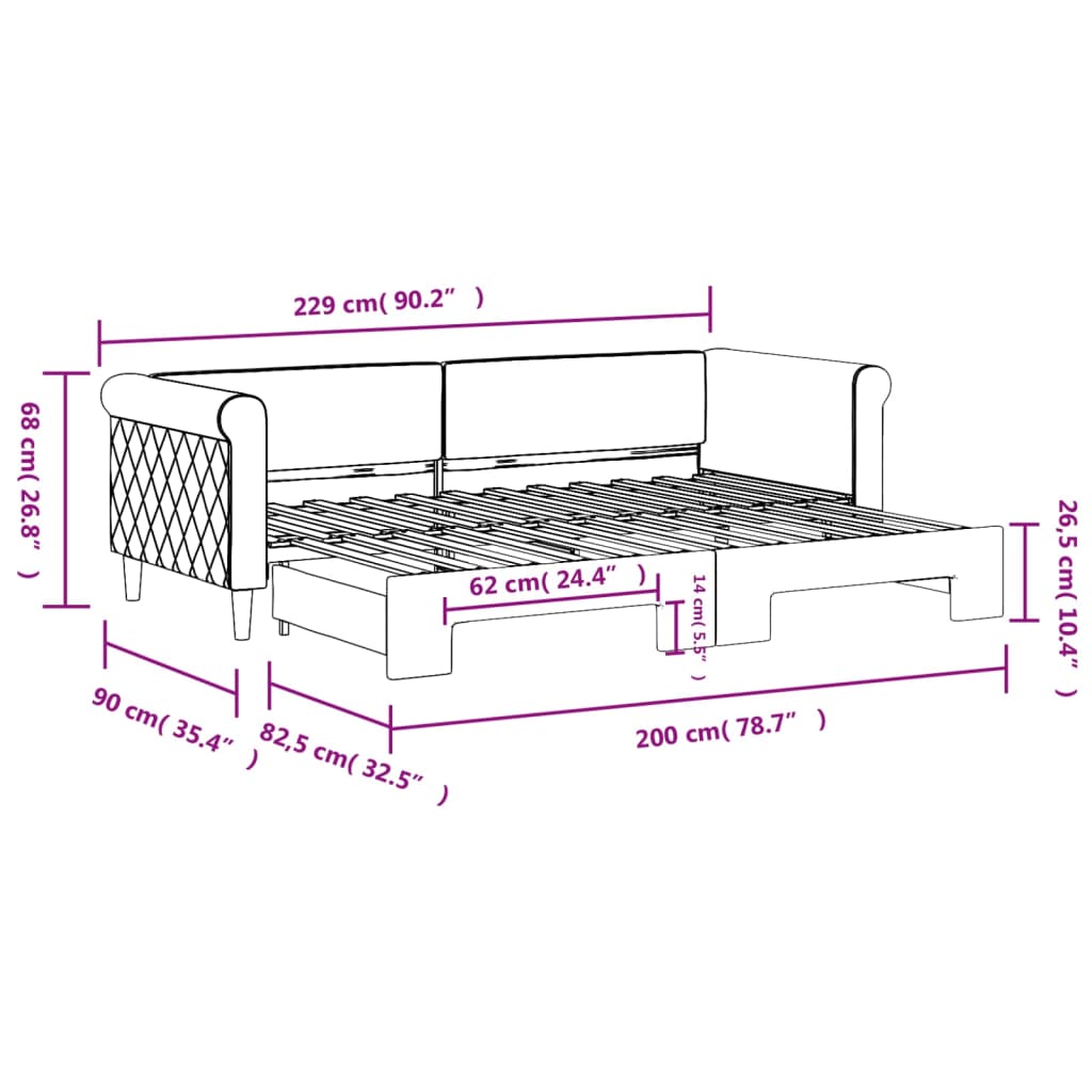 Divano Letto con Letto Estraibile Nero 80x200 cm in Velluto | homemem39
