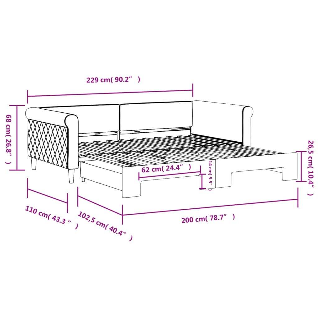 Divano Letto con Letto Estraibile Grigio Chiaro 100x200 Velluto | homemem39