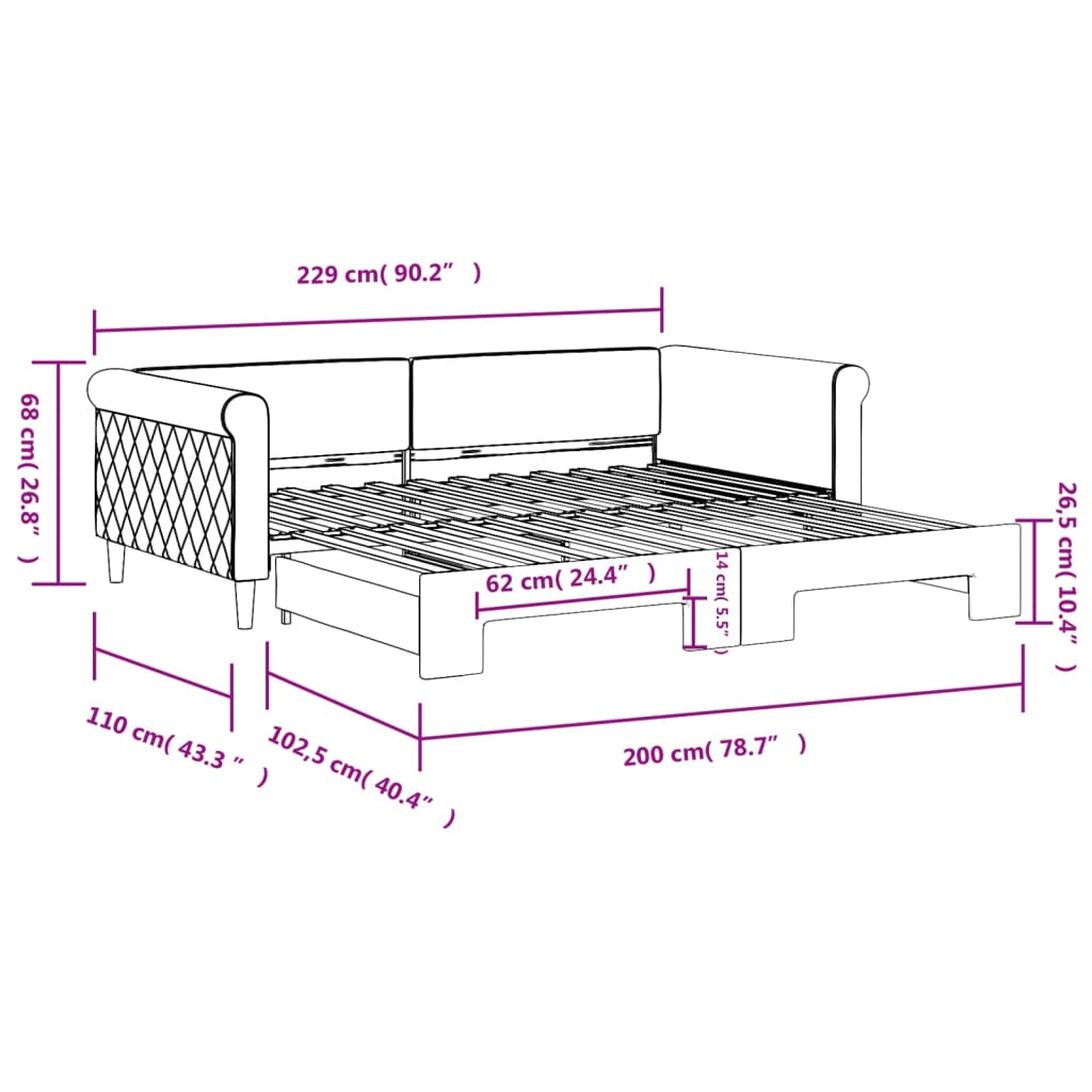 Divano Letto con Letto Estraibile Rosa 100x200 cm in Velluto | homemem39