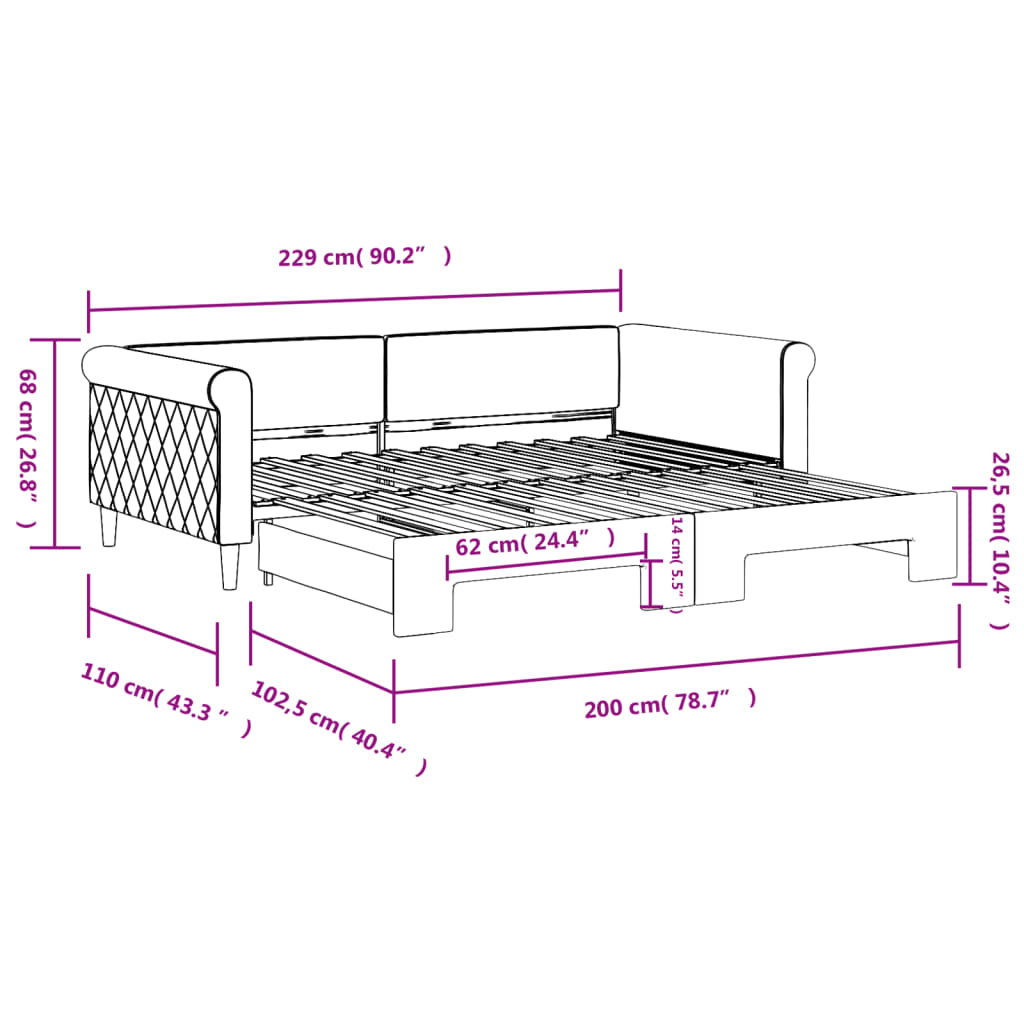 Divano Letto con Letto Estraibile Nero 100x200 cm in Velluto | homemem39