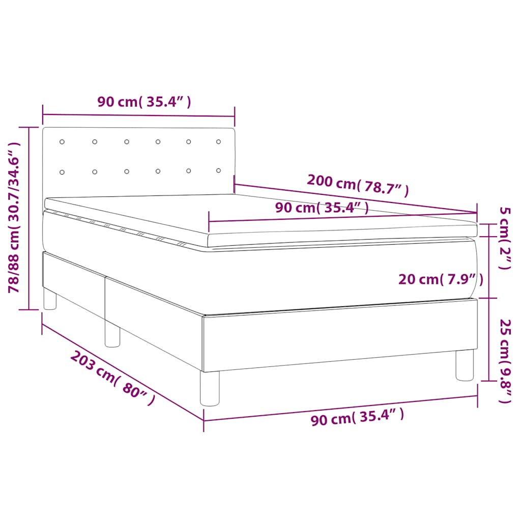 Giroletto a Molle con Materasso Nero 90x200 cm in Velluto | homemem39