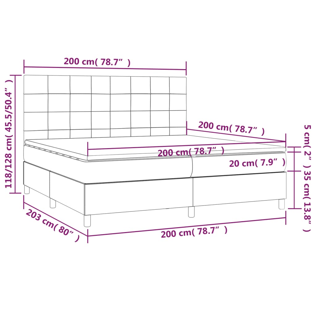 Giroletto a Molle con Materasso Crema 200x200 cm in Tessuto | homemem39