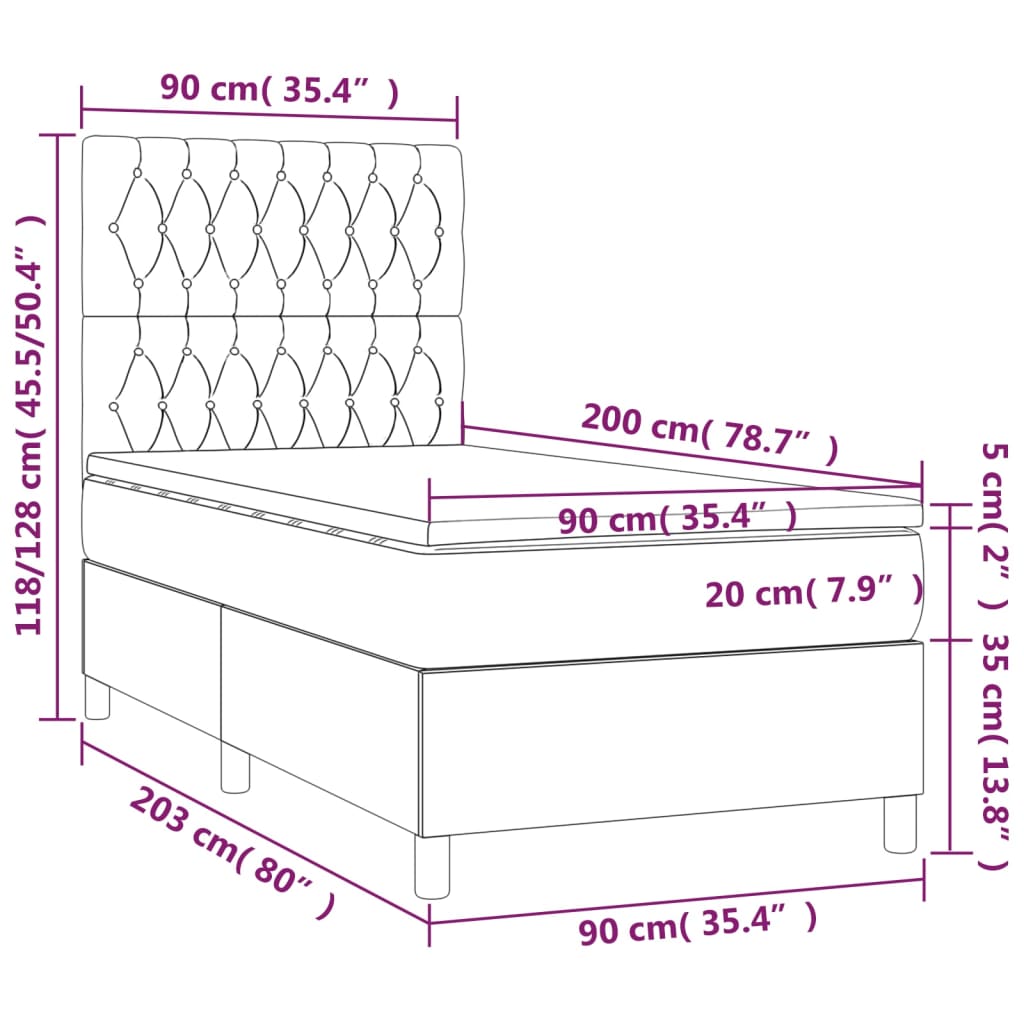 Giroletto a Molle con Materasso Marrone Scuro 90x200 cm Tessuto | homemem39