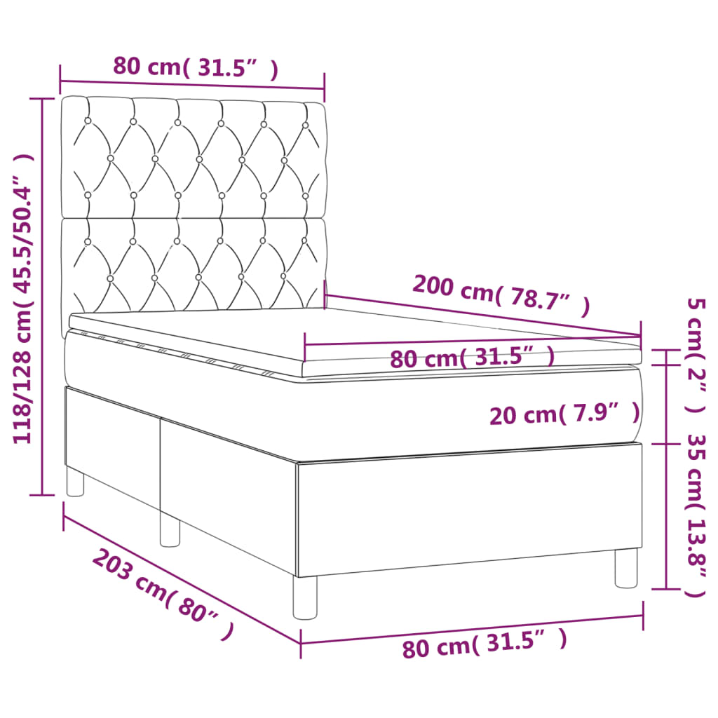 Giroletto a Molle con Materasso Grigio Chiaro 80x200 cm Tessuto | homemem39