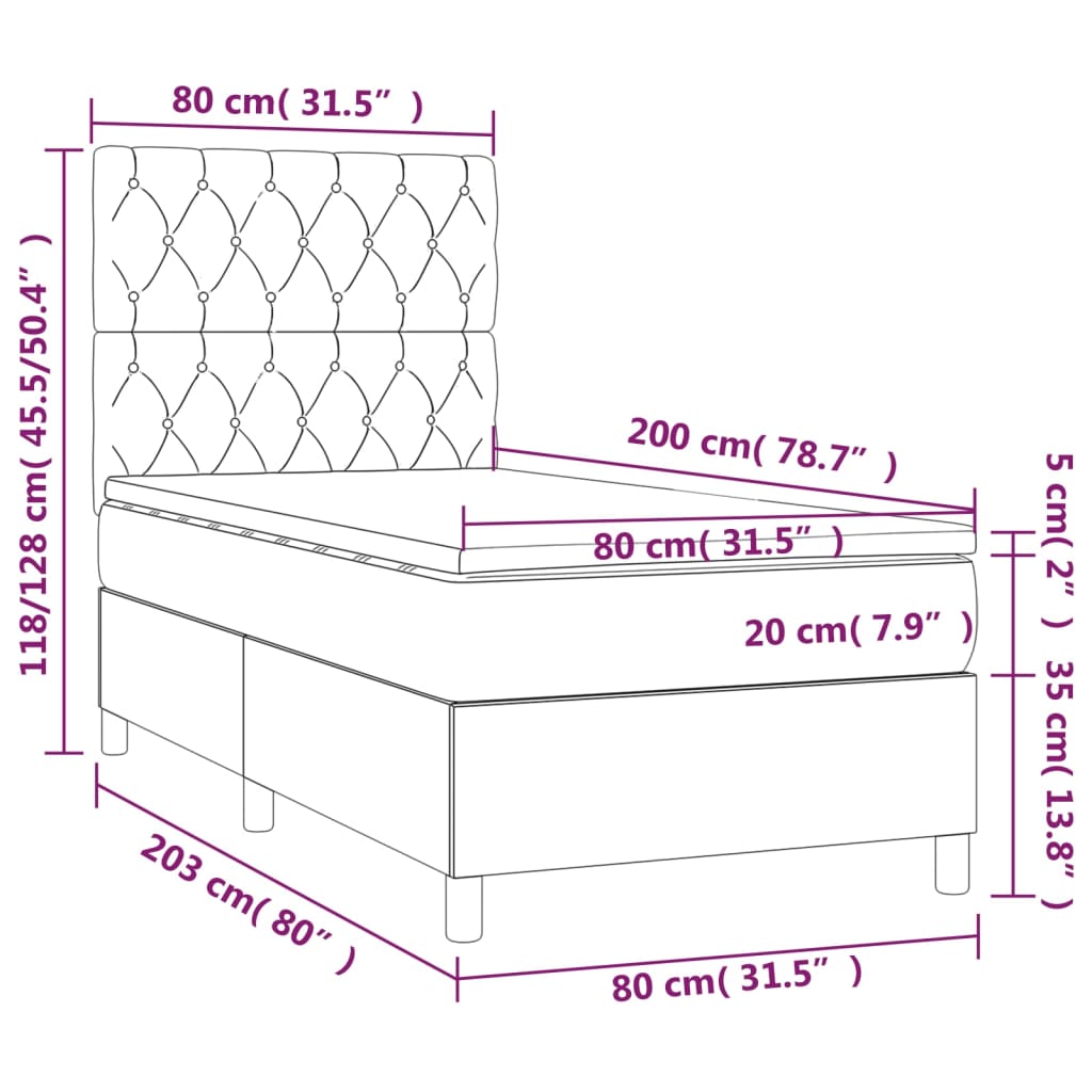 Giroletto a Molle con Materasso Grigio Scuro 80x200 cm Tessuto