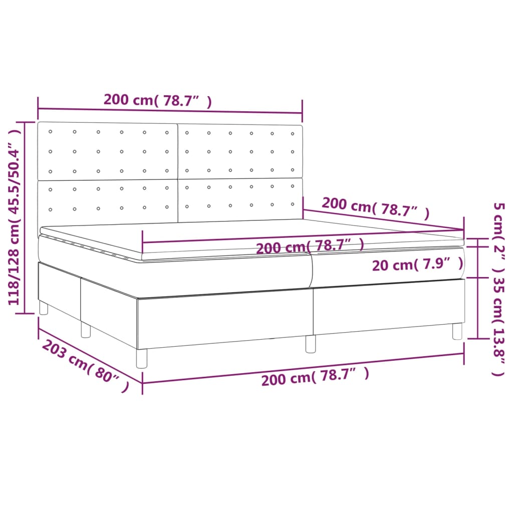 Giroletto a Molle con Materasso Grigio Chiaro 200x200cm Velluto