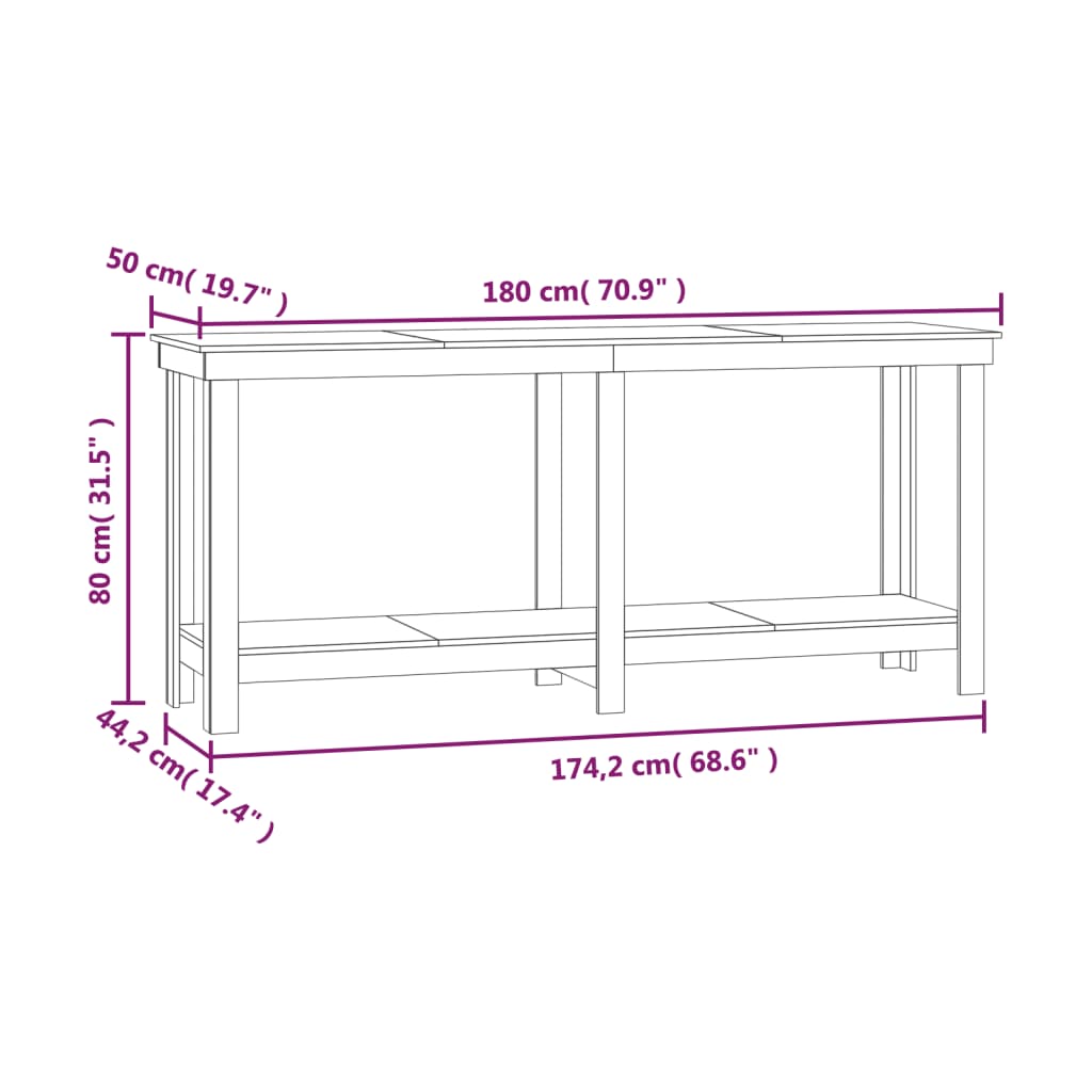 Banco da Lavoro Bianco 180x50x80 cm in Legno Massello di Pino | homemem39