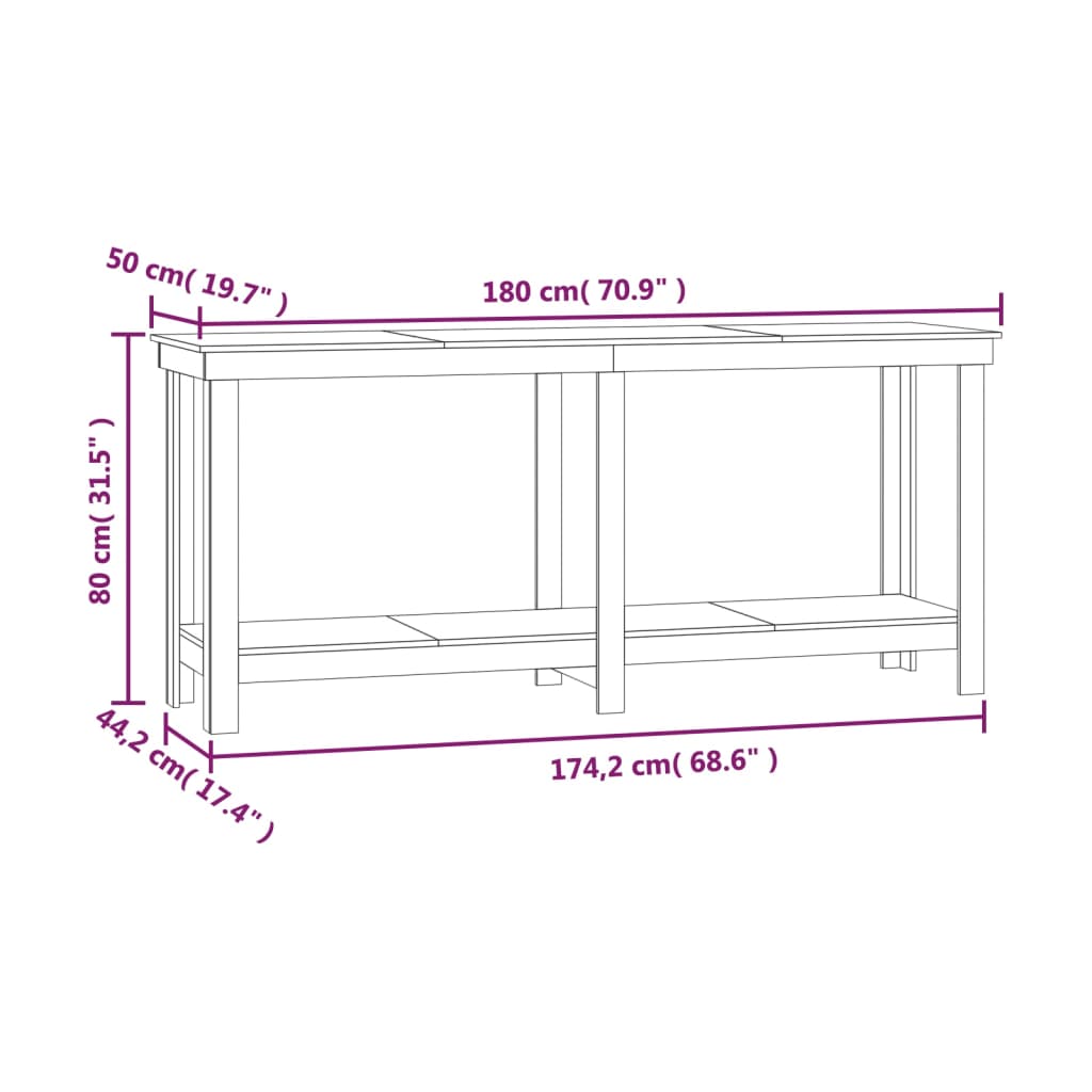 Banco da Lavoro Nero 180x50x80 cm in Legno Massello di Pino | homemem39