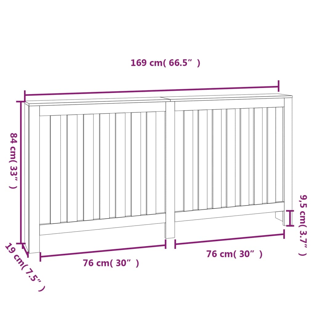 Copertura Termosifone Grigia 169x19x84 cm Legno Massello Pino | homemem39