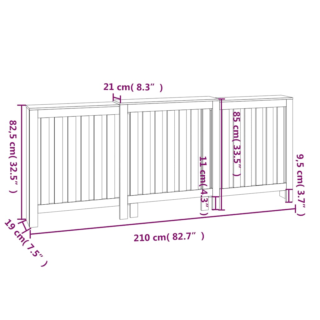 Copertura Termosifone 210x21x85 cm in Legno Massello di Pino | homemem39