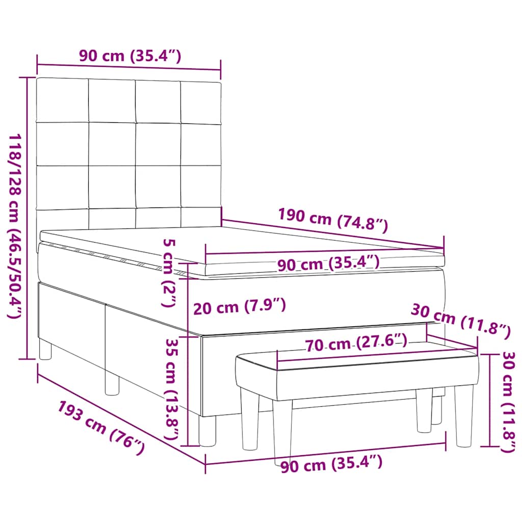 Giroletto a Molle con Materasso Tortora 90x190 cm in Tessuto - homemem39