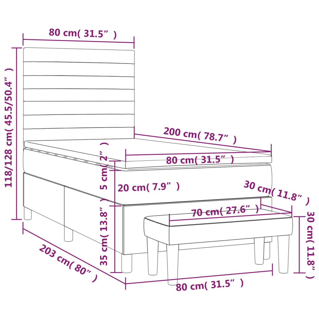 Giroletto a Molle con Materasso Marrone Scuro 80x200 cm Tessuto | homemem39