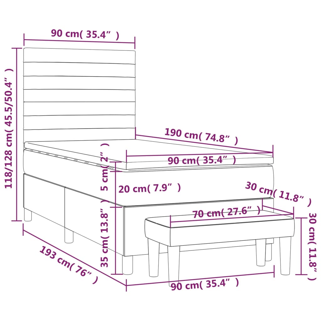 Giroletto a Molle con Materasso Marrone Scuro 90x190cm Tessuto | homemem39