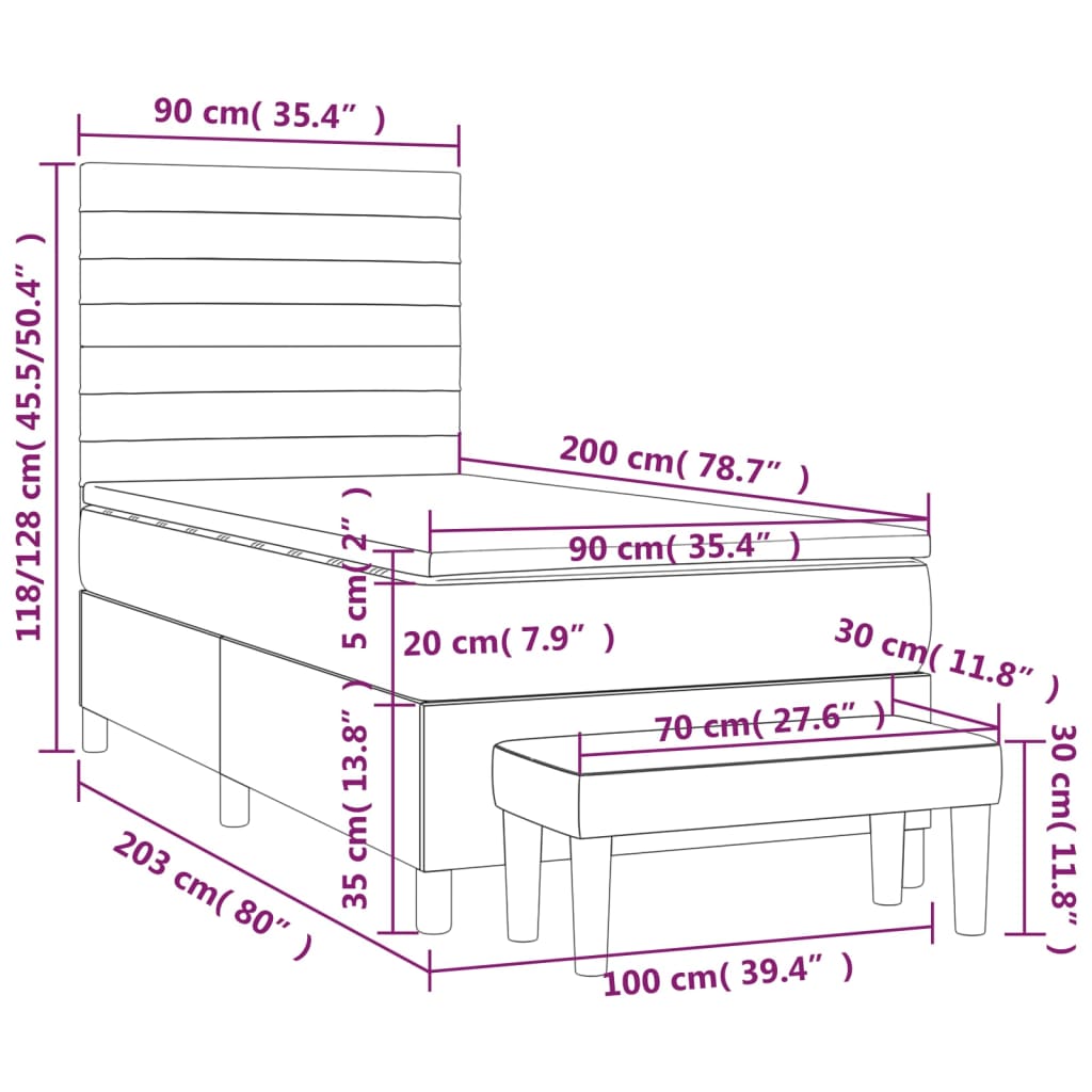 Giroletto a Molle con Materasso Grigio Chiaro 90x200 cm Tessuto | homemem39