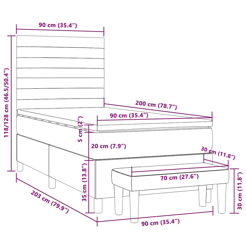 Giroletto a Molle con Materasso Marrone Scuro 90x200 cm Tessuto | homemem39