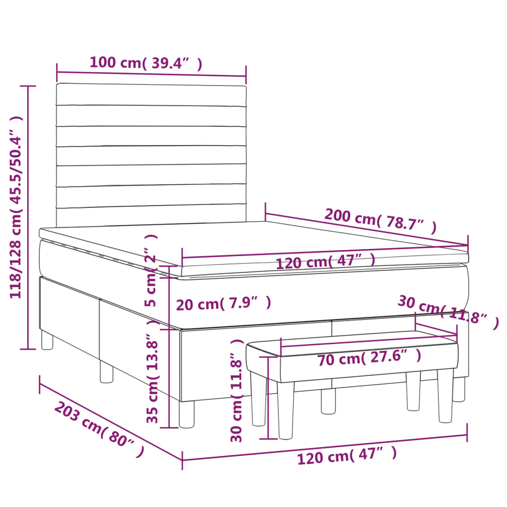 Giroletto a Molle con Materasso Marrone Scuro 120x200cm Tessuto | homemem39