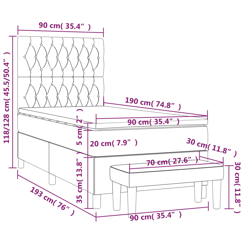 Giroletto a Molle con Materasso Marrone Scuro 90x190cm Tessuto | homemem39