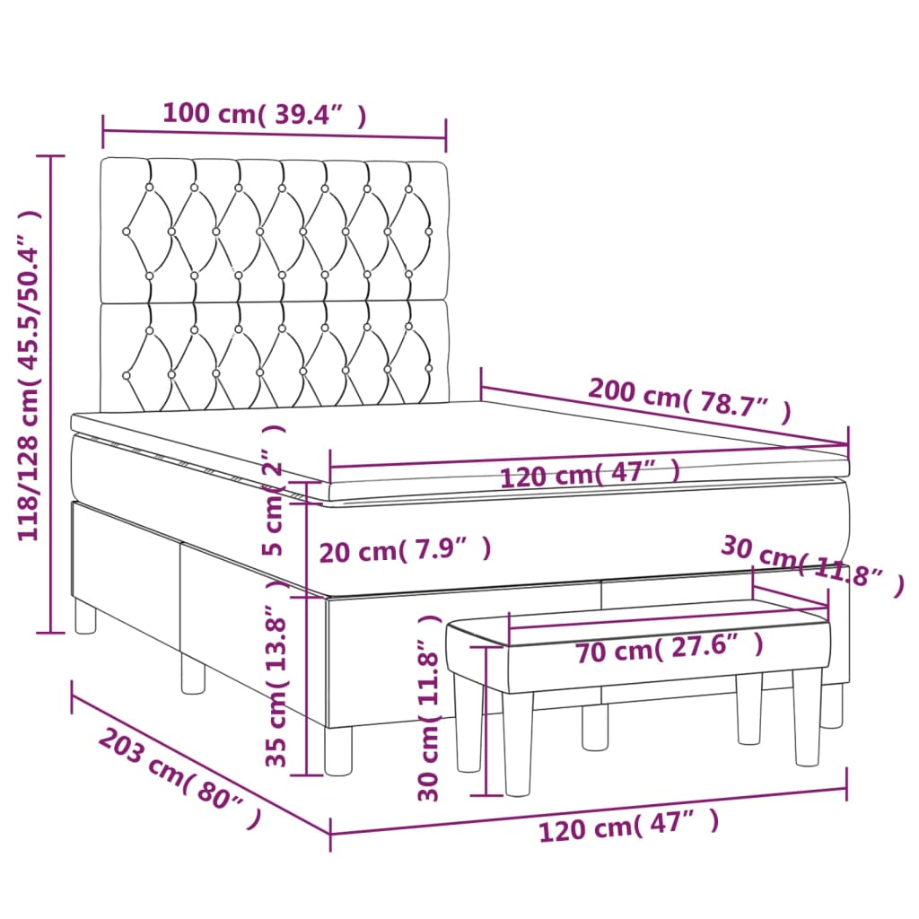 Giroletto a Molle con Materasso Marrone Scuro 120x200cm Tessuto | homemem39