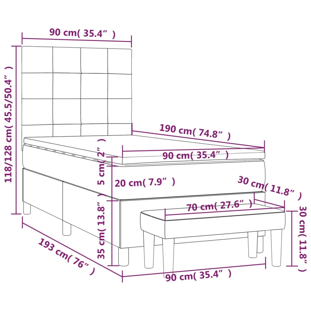 Giroletto a Molle con Materasso Crema 90x190 cm in Tessuto | homemem39