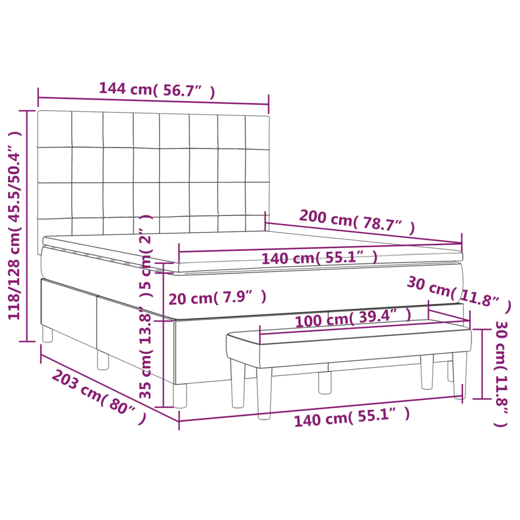 Giroletto a Molle con Materasso Grigio Chiaro 140x200cm Tessuto | homemem39