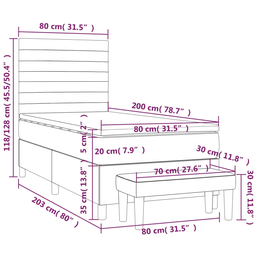 Giroletto a Molle con Materasso Nero 80x200 cm inTessuto | homemem39