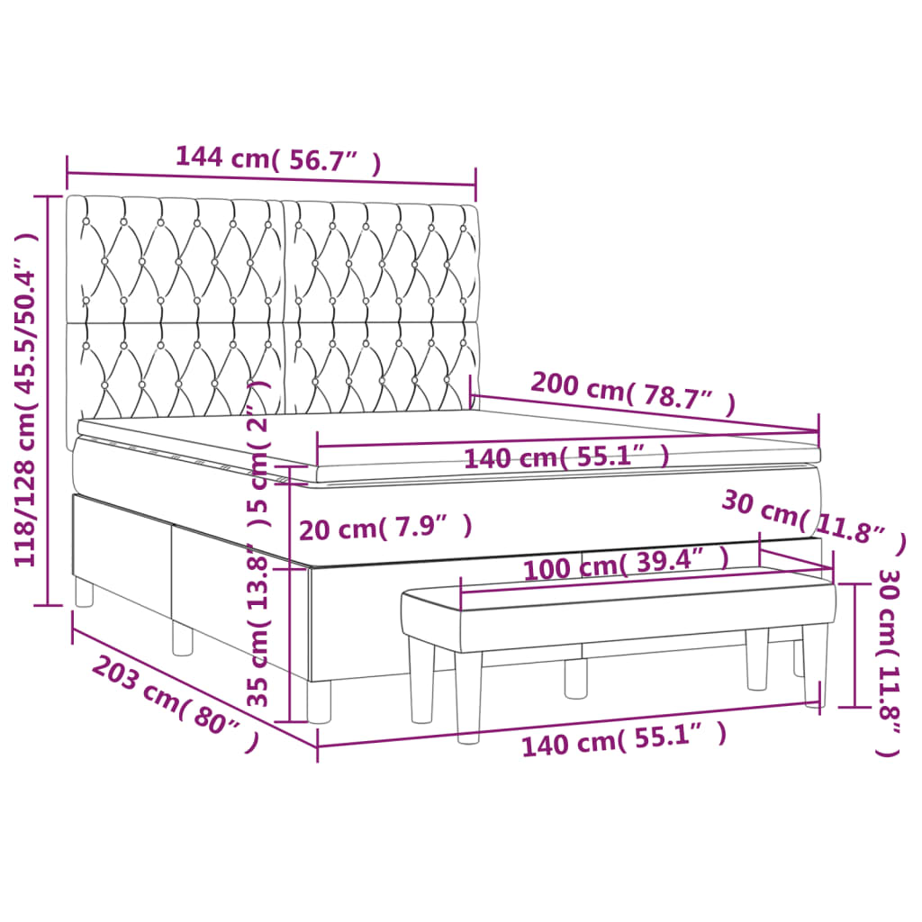Giroletto a Molle con Materasso Tortora 140x200 cm in Tessuto | homemem39
