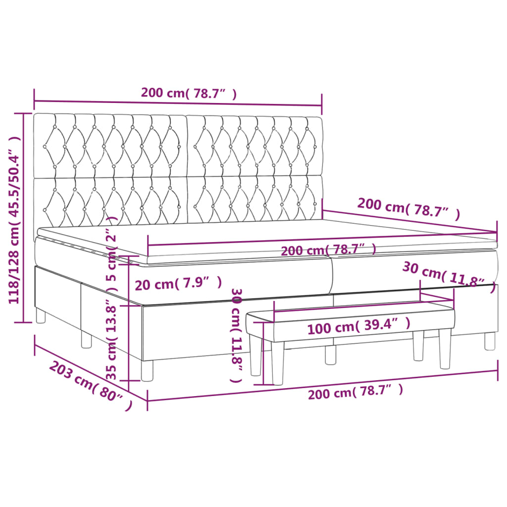 Giroletto a Molle con Materasso Crema 200x200 cm in Tessuto | homemem39