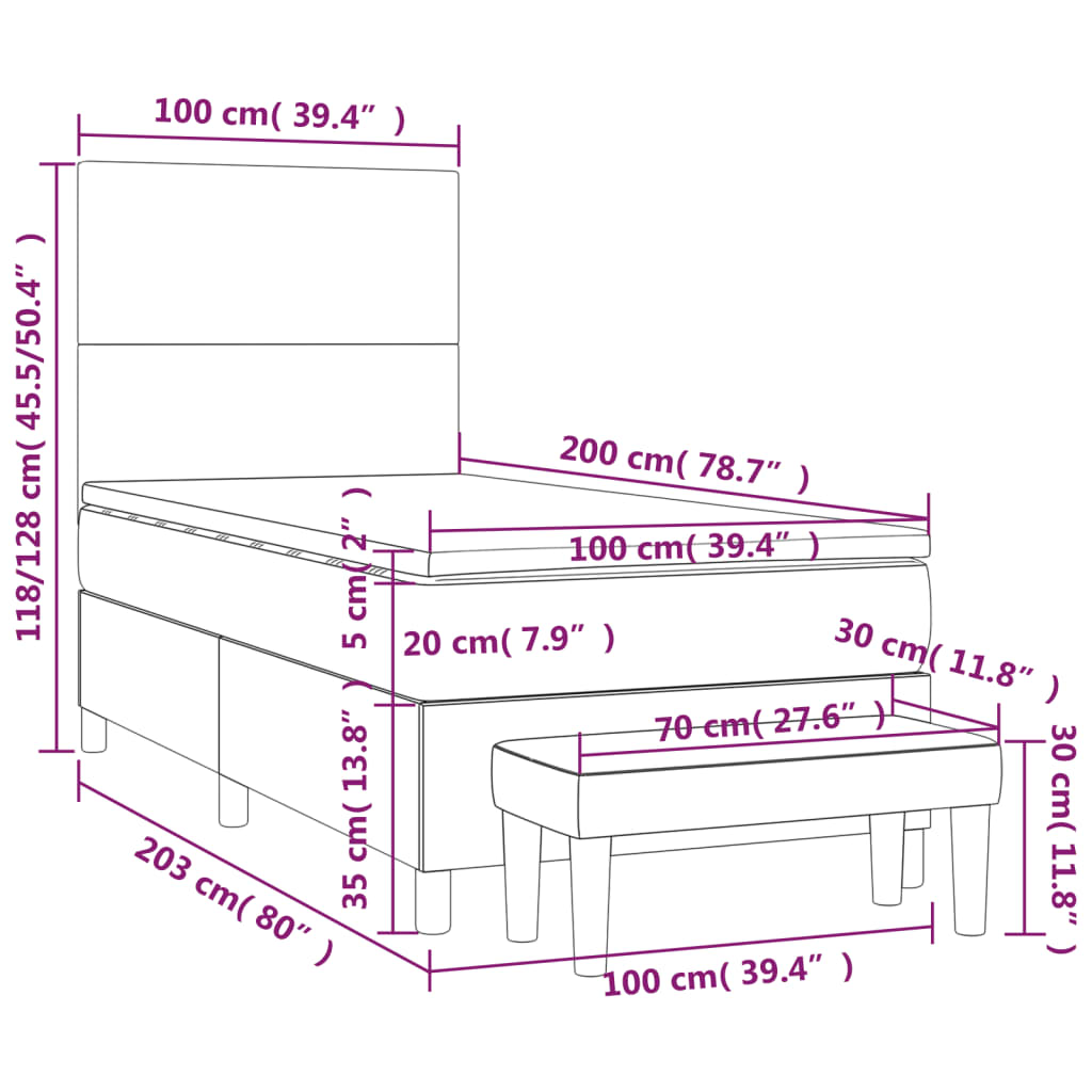 Giroletto a Molle con Materasso Grigio Scuro 100x200 cm Velluto | homemem39