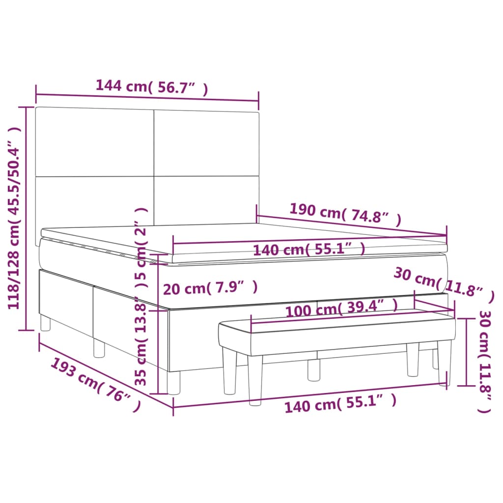Giroletto a Molle con Materasso Rosa 140x190 cm in Velluto