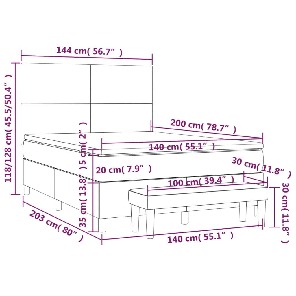 Giroletto a Molle con Materasso Grigio Chiaro 140x200cm Velluto | homemem39