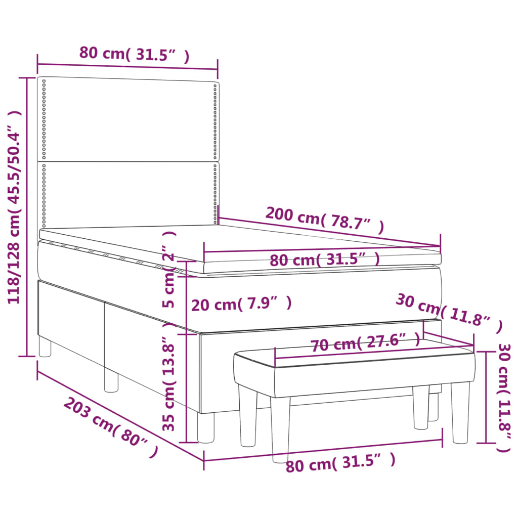 Giroletto a Molle con Materasso Grigio Scuro 80x200 cm Velluto | homemem39