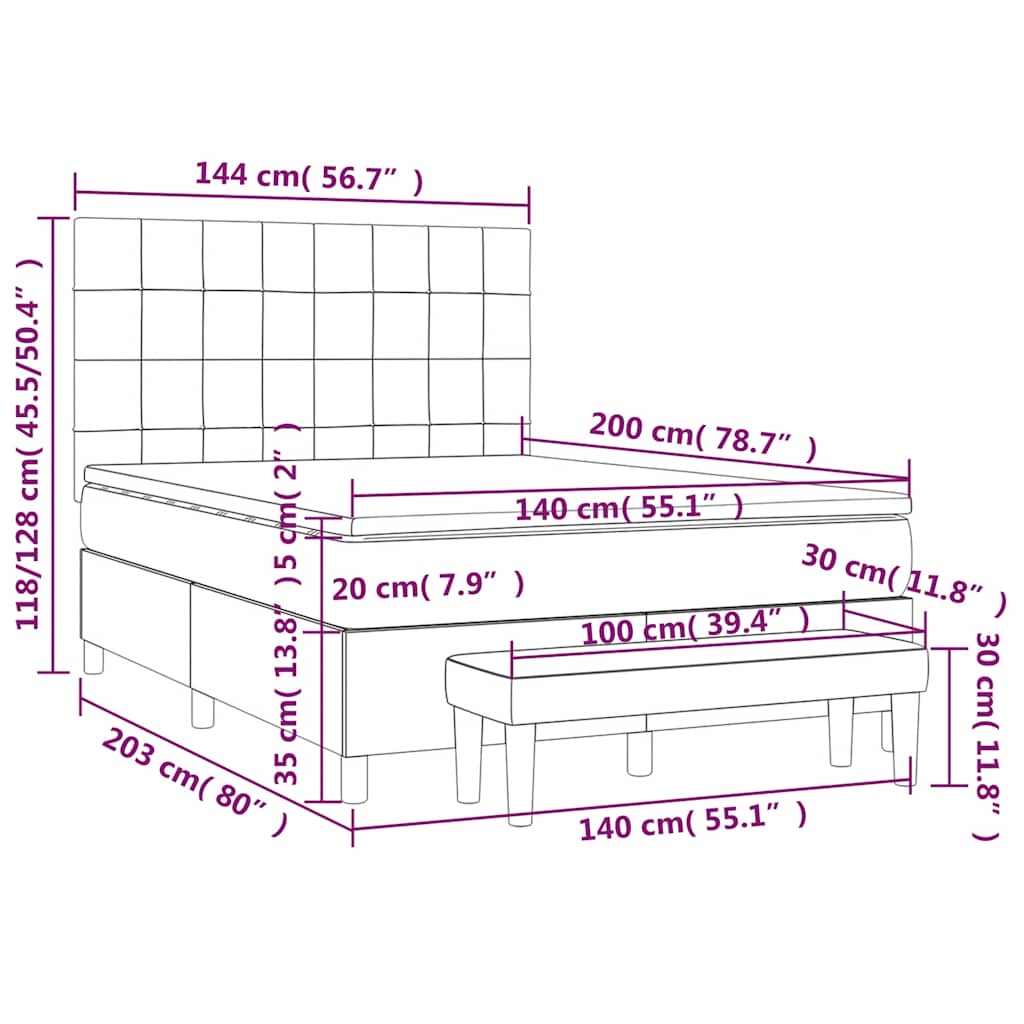 Giroletto a Molle con Materasso Blu Scuro 140x200 cm in Velluto | homemem39
